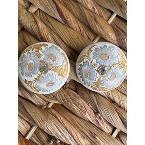 Hand-Painted Floral Clip-On Earrings Vintage Boho Style